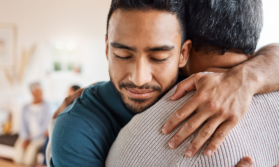 man showing emotions to his family