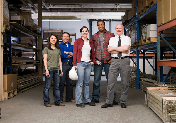 Diverse team on factory