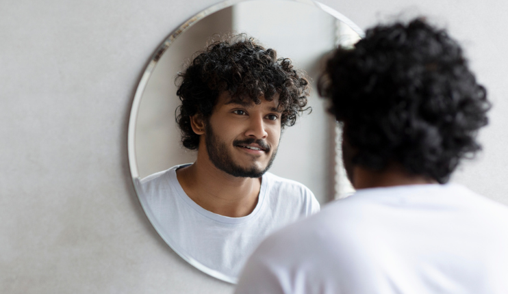 man looking at the mirror, self reflection